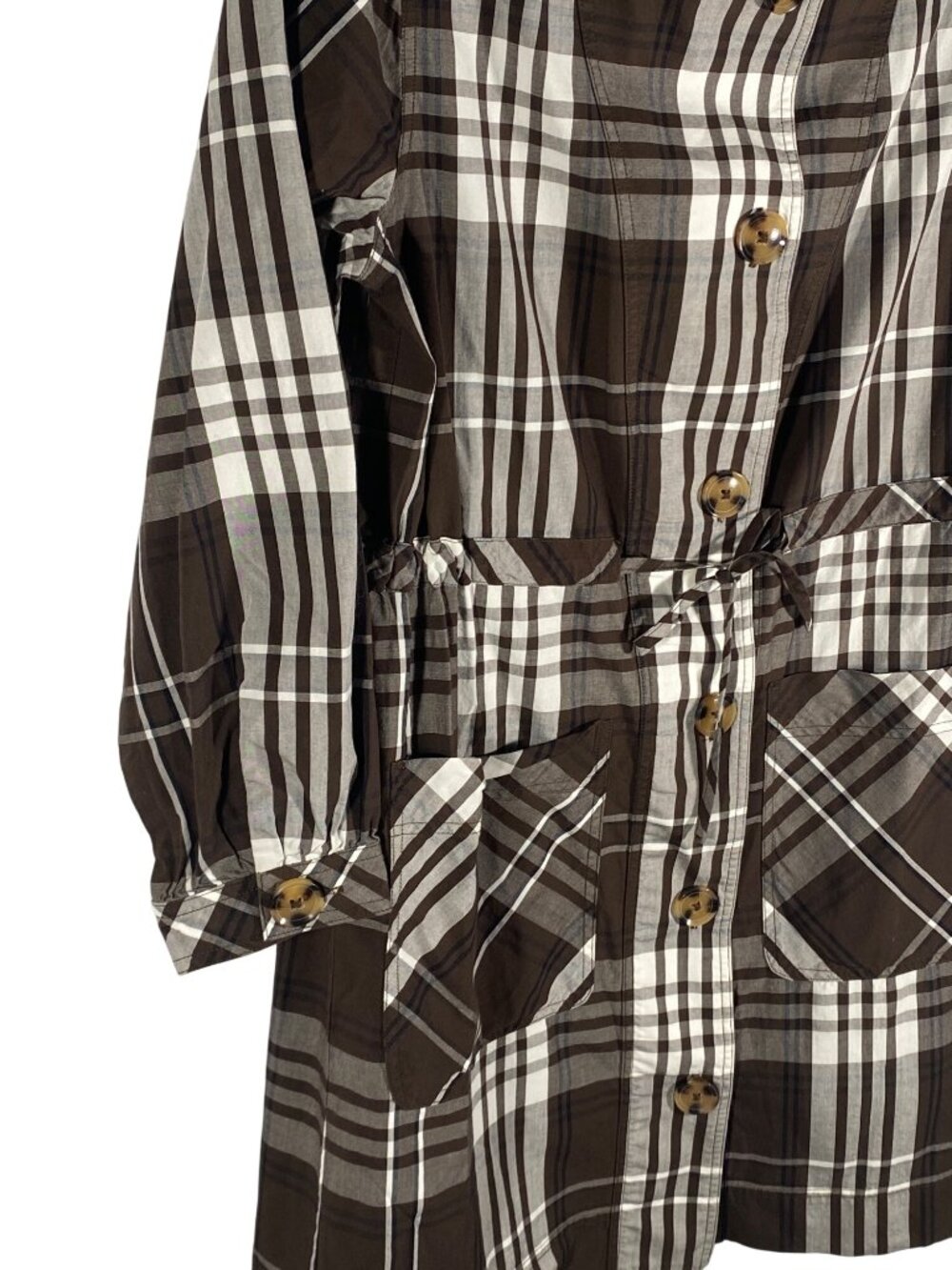 Tuckernuck Brown and White Plaid Long Sleeve Shirt Dress - Picture 3 of 11